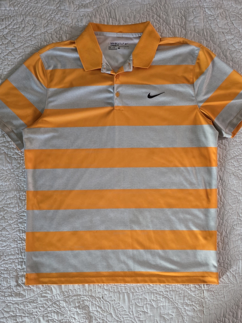 Nike Golf Dri-FIT Striped Polo Shirt Orange White Men’s Large
